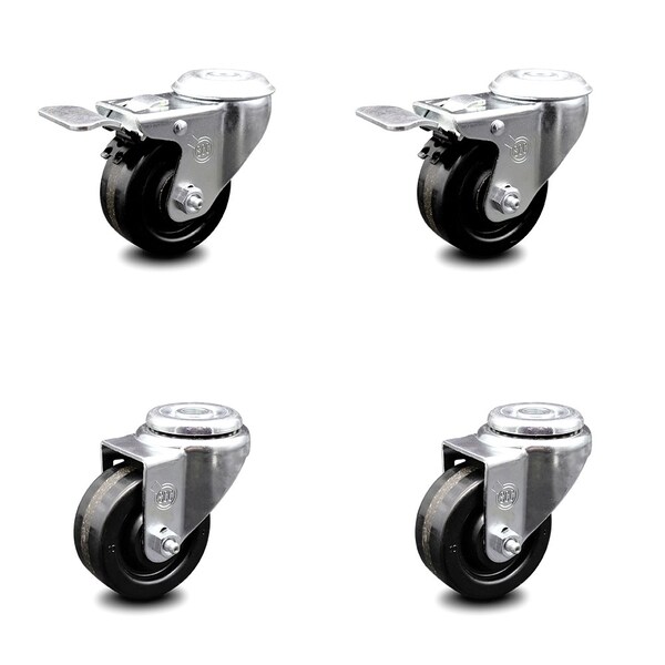3 Inch Phenolic Wheel Swivel Bolt Hole Caster Set with 2 Total Lock Brake SCC
